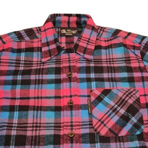 Vermont Flannel Company Women Size M Pink Blue Plaid Button Up Shirt Made In USA